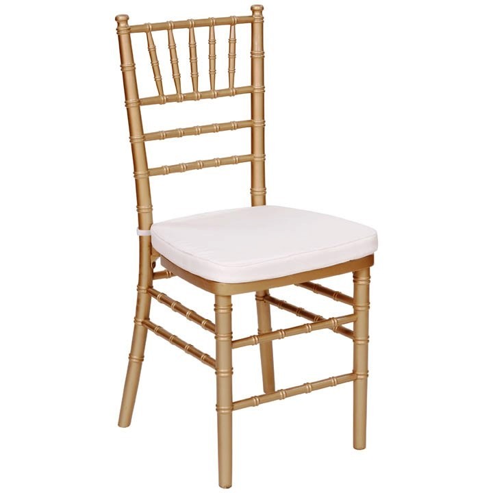 Gold chiavari chairs with white cushion best sale