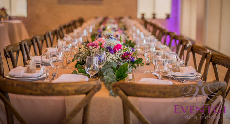 Table, chair and Chiavari chair rentals
