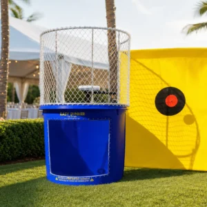 Blue and yellow Easy Dunker dunk tank rental in Miami and Broward